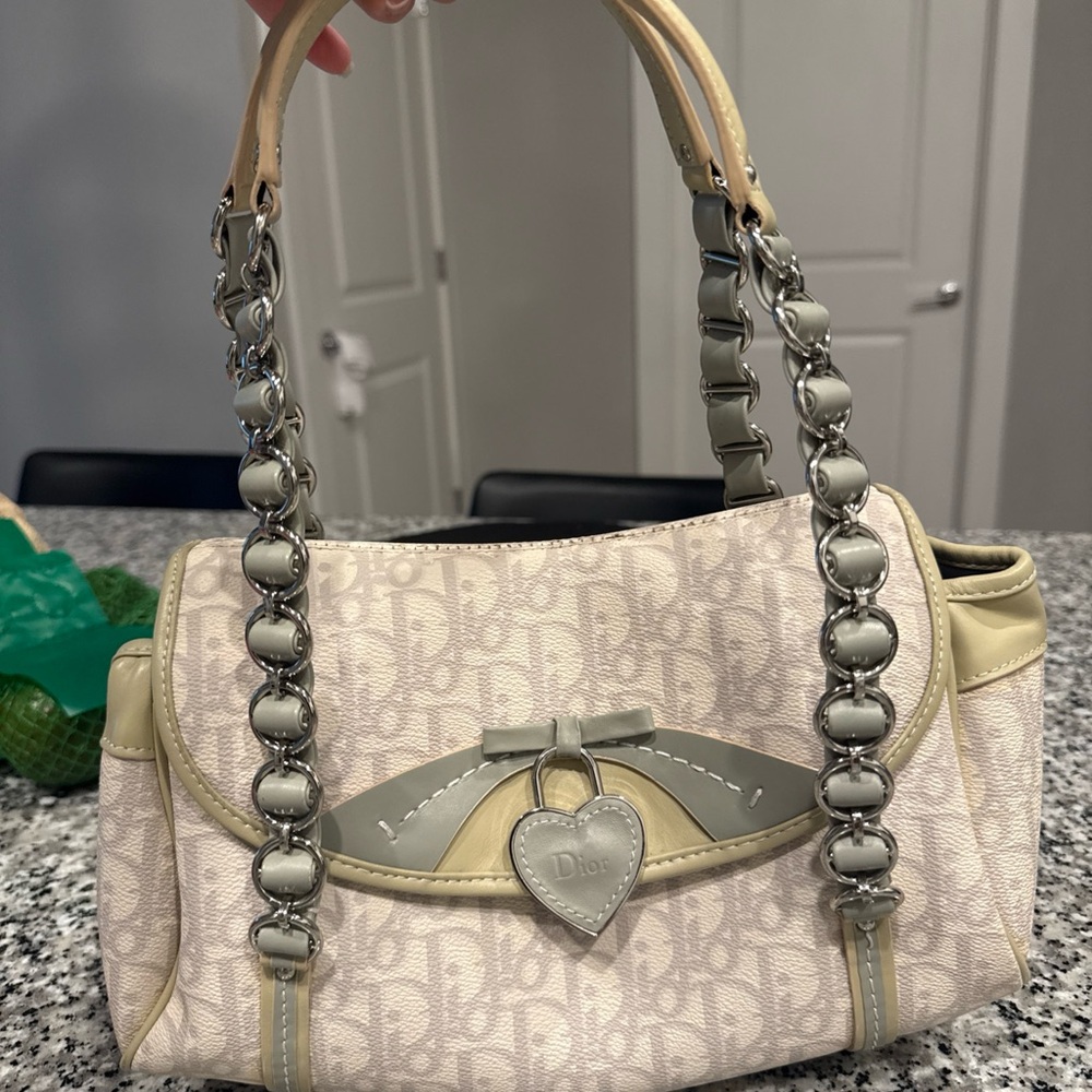 Christian Dior Trotter Monogram Romantique Shoulder Bag Cream 2005 Vintage